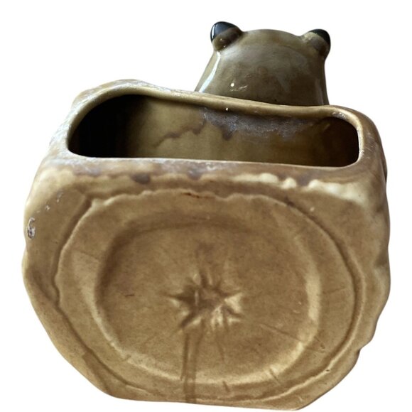 Relpo Raccoon in Log Planter #57834 Vintage Japan Ceramic Woodland Decor - Picture 5 of 9